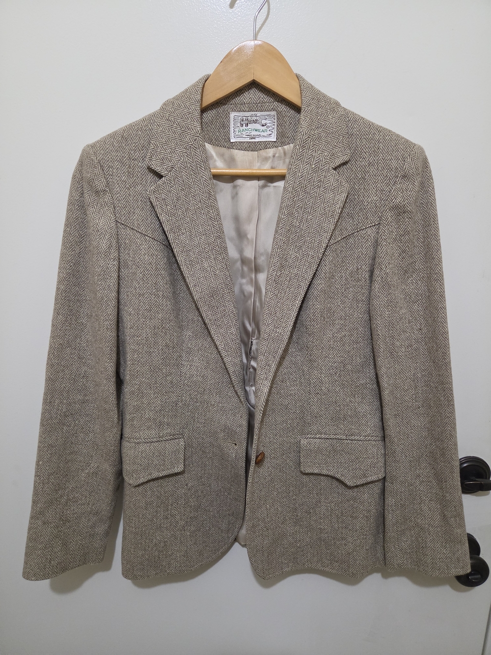 Vintage H bar C Ranchwear Ladies Herringbone Tailored Blazer - Beige